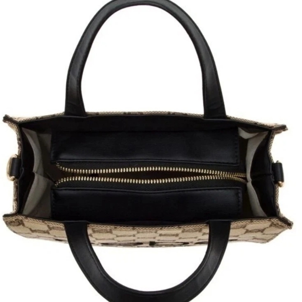 Bebe Los Angeles Talulla Mini Tan and Black Logo Tote - Picture 3 of 10